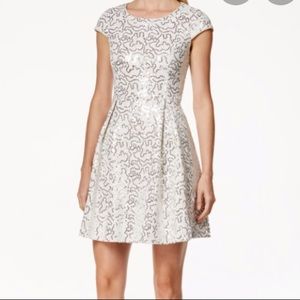 Sequin Cap-Sleeve Fit-and-Flare dress